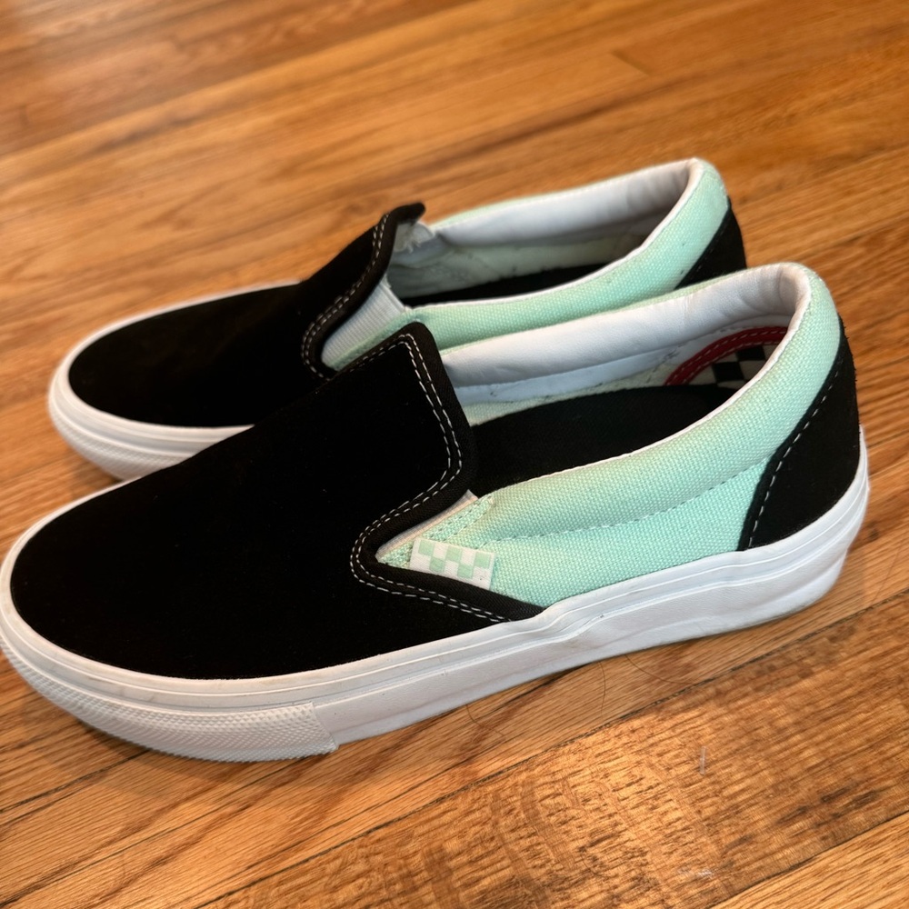 VANS Skate Slip On Sneakers Mint Black For Women Suede Canvas